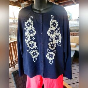 St. John blue cardigan with white flowers
